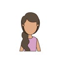 Colorful caricature faceless front view half body woman with side ponytail hair