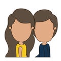 Colorful caricature faceless side view half body couple children