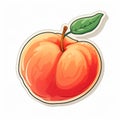 Colorful Caricature Illustration Of A Peach With Green Leaf Sticker