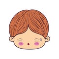 Colorful caricature kawaii face little boy with facial expression of tired