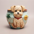 Colorful Caricature Of A Little Dog In A Ceramic Pot