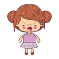 Colorful caricature little girl with double collected hair and facial expression of disgust