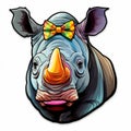 Colorful Caricature Rhino Head With Bow Tie Sticker Art Royalty Free Stock Photo