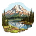 Detailed Mount Rainier Sticker - Ink And Color Vector Illustration