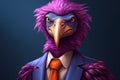 Colorful caricature of a vulture dressed in a purple suit and tie, allegory to a businessman. Generative AI