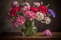 Colorful carnations vase. Generate Ai Royalty Free Stock Photo