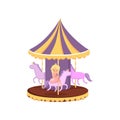 Colorful carousel with horses, merry go round in an amusement park cartoon vector Illustration Royalty Free Stock Photo