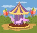 Colorful carousel with horses, merry go round in an amusement park vector illustration, colorful design element for Royalty Free Stock Photo