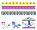 Carousel with horses for children in an amusement park vector illustration in flat design Royalty Free Stock Photo