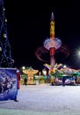 The night the carousel in Christmas town. Russia, Ulyanovsk region, Dimitrovgrad 30 December 2016. Royalty Free Stock Photo