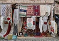 Colorful carpets hanging for sale in Old Ottoman bazaar in Korca, Albania.