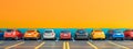 Colorful Cars Parked in a Row Against a Two-Tone Background Royalty Free Stock Photo