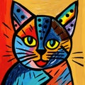 Colorful Cartoon Abstraction: A Picasso-inspired Bobcat Painting