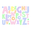 Colorful cartoon alphabet on white background.