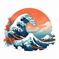 Colorful Cartoon Artwork Of Giant Wave Off The Coast Of Kanagawa Royalty Free Stock Photo
