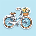 Colorful Cartoon Bike Sticker With Flower Basket Royalty Free Stock Photo