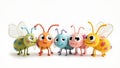 Colorful Cartoon Bugs on White Royalty Free Stock Photo
