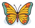 Colorful cartoon butterfly with large wings, vibrant yellow and green. Flat design insect, simple style for children Royalty Free Stock Photo