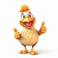 Colorful cartoon chicken is depicted in image, enthusiastically giving thumbs up gesture. Royalty Free Stock Photo