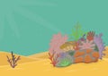 Colorful cartoon coral reef landscape. Underwater nature blue sea background. Vector seascape illustration. Ocean Royalty Free Stock Photo