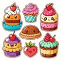 Colorful cartoon cupcakes and pastries with cute faces Royalty Free Stock Photo