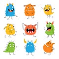 Colorful cartoon cute funny monsters Royalty Free Stock Photo