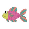 Colorful cartoon cute pleased fish isolated on white background.