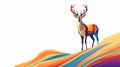 Colorful Cartoon Deer Standing Tall On Mountain - Illusory Wallpaper Portraits Royalty Free Stock Photo