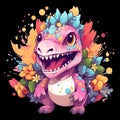 Colorful Cartoon Dinosaur with Floral Backdrop