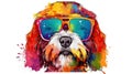 Colorful Cartoon Dog with Sunglasses on White Background for Fun Designs.