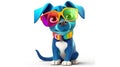 Colorful Cartoon Dog Wearing Sunglasses on White Background for Fun Designs.