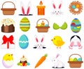 Colorful cartoon easter icon set 20 elements. Royalty Free Stock Photo