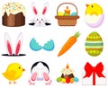 Colorful cartoon easter icon set 12 elements. Royalty Free Stock Photo