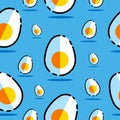 Colorful Cartoon Eggs on Blue Seamless Patterns Background, Vector illustration wallpaper or other uses design. Royalty Free Stock Photo