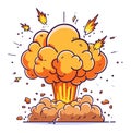 Colorful cartoon explosion with flames and sparks. Bright comic book style blast effect. Dynamic energy burst vector