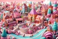 Colorful Cartoon Faity Lollipop Kingdom extreme closeup. Generative AI