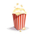 Colorful cartoon fast food icon on white background. Large popcorn packaging. Royalty Free Stock Photo