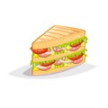 Colorful cartoon fast food icon on white background. Sandwich with salami and cheese. Royalty Free Stock Photo