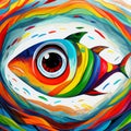 Colorful cartoon fish with big eye underwater. Generative AI Royalty Free Stock Photo