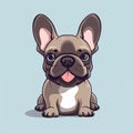 Colorful Cartoon French Bulldog Sitting On The Ground
