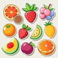 Colorful cartoon fruit stickers with various shapes and sizes Royalty Free Stock Photo