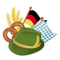 Colorful cartoon german feather hat. Historical costume party prop. Royalty Free Stock Photo