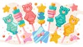 Colorful Cartoon Gummy Bears and Stars Popsicle Illustration Royalty Free Stock Photo