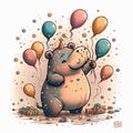 Colorful cartoon in hippopotamus characteristic in watercolor in event. Royalty Free Stock Photo