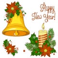 Colorful cartoon illustration of Christmas bells on white background. Vector. Royalty Free Stock Photo
