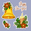 Colorful cartoon illustration of Christmas bells on white background. Vector. Royalty Free Stock Photo