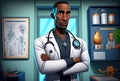 Cartoon illustration of a cool male African doctor smiling