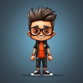 Colorful Cartoon Kid With Glasses: Dynamic 2d Game Art