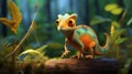 Colorful Cartoon Lizard In Lifelike Forest Setting Royalty Free Stock Photo