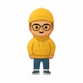 Colorful Cartoon Man Emoji In Yellow Jacket With Glasses